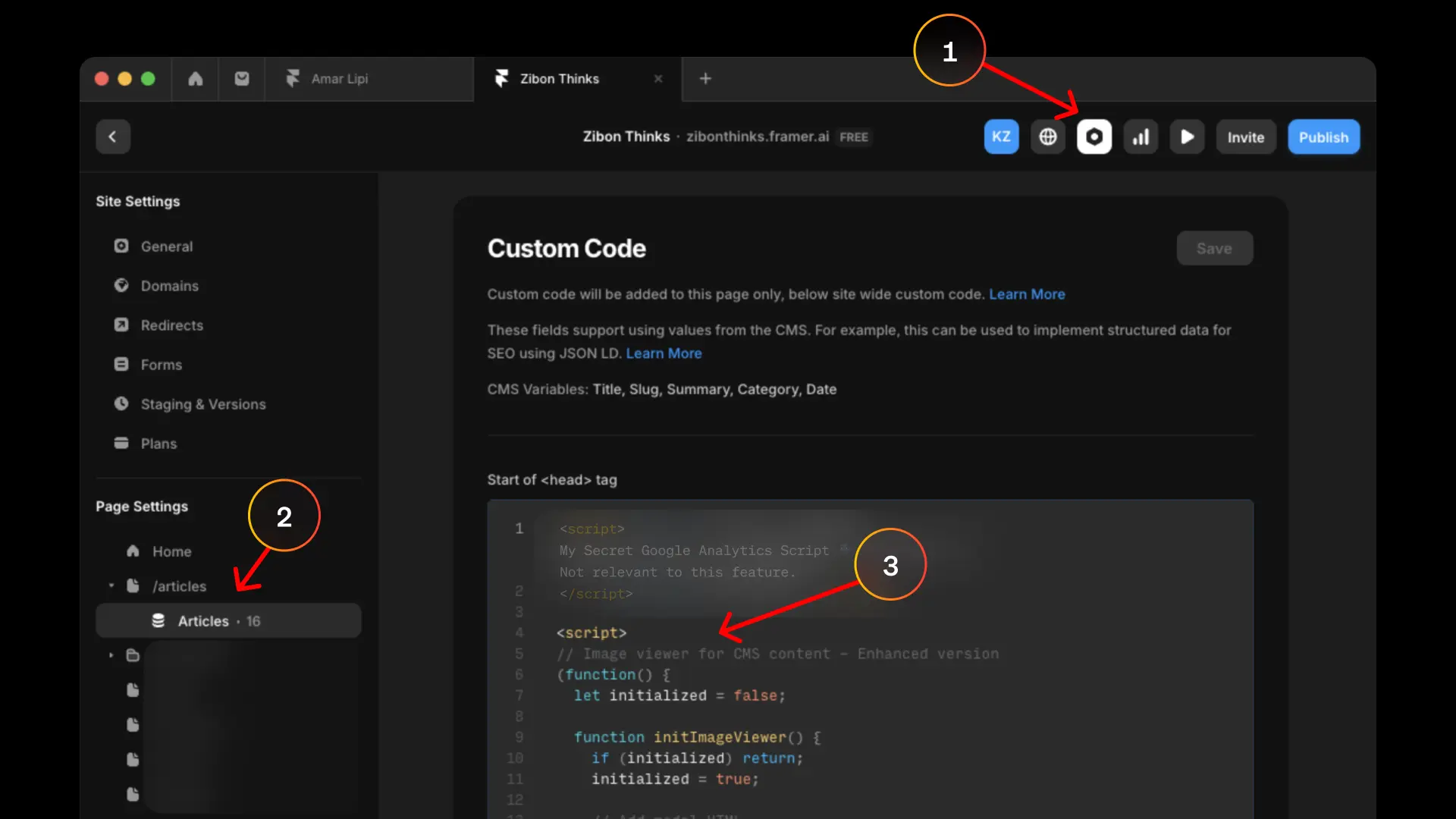 HTML head section with script tag
